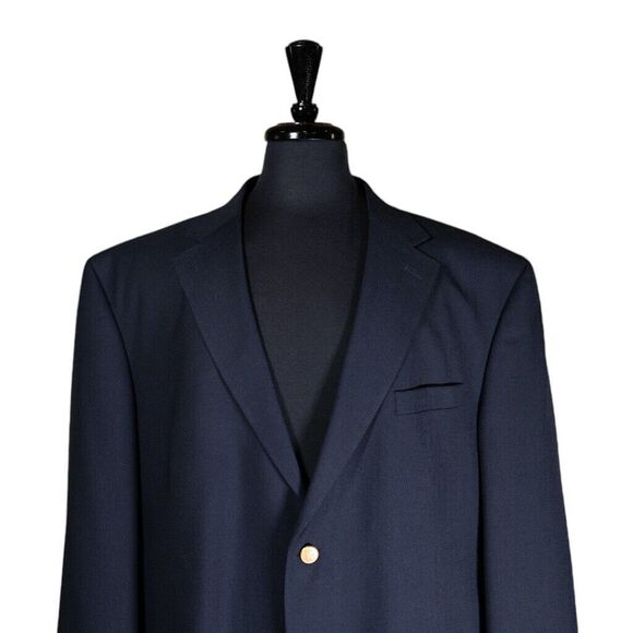 Stafford Mens Blazer Blue Wool Blend Gold 2 Button Lined Jacket Sport Coat 50R - Picture 5 of 9